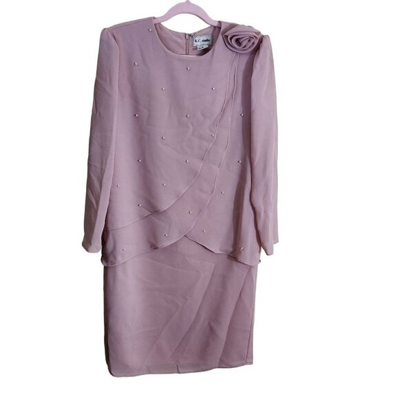 K.C. Studio Vintage Mauve Pink Layered Midi Dress Size 12 - Picture 1 of 5